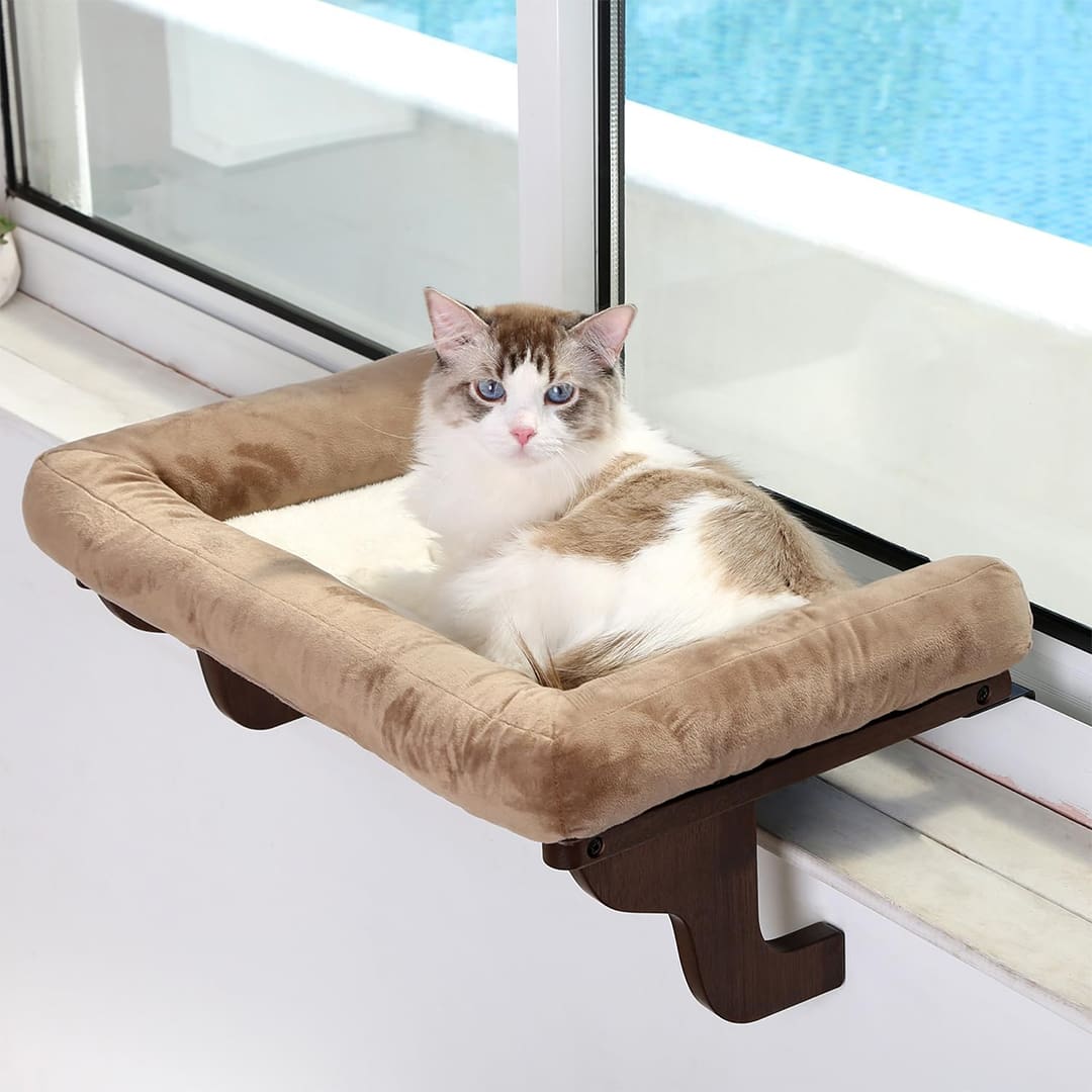 cat hammock bed dark stained wood brown bed