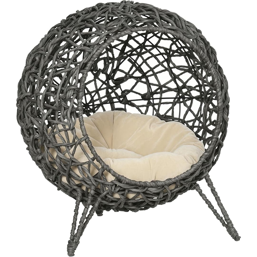 rattan cat cave bed grey